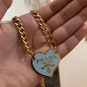 Prada Repurposed Blue Heart Necklace